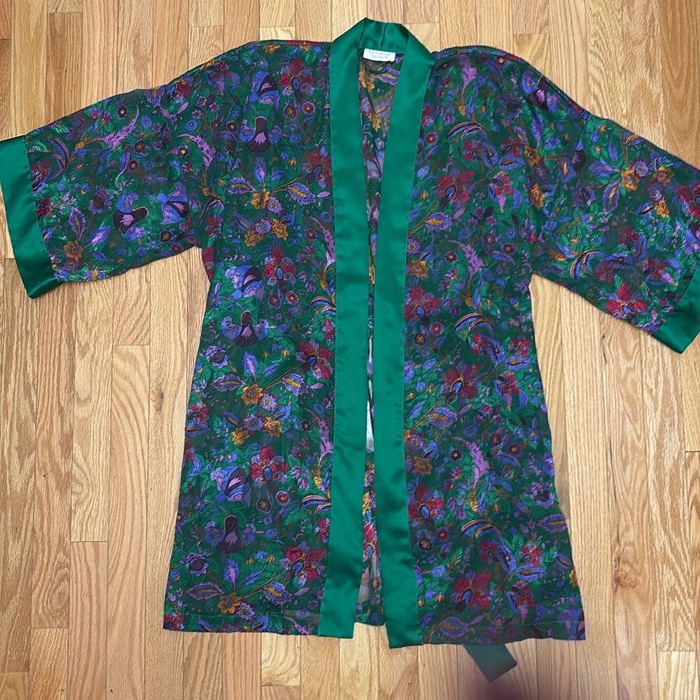 Vintage‎ Victorias Secret Belted Robe Kimono Gold Label Sheer Green Floral - Picture 6 of 9